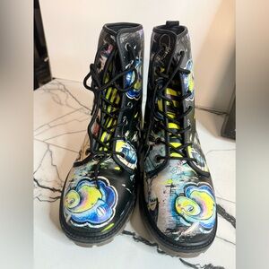Pentimenti hand painted design on unisex ankle boots